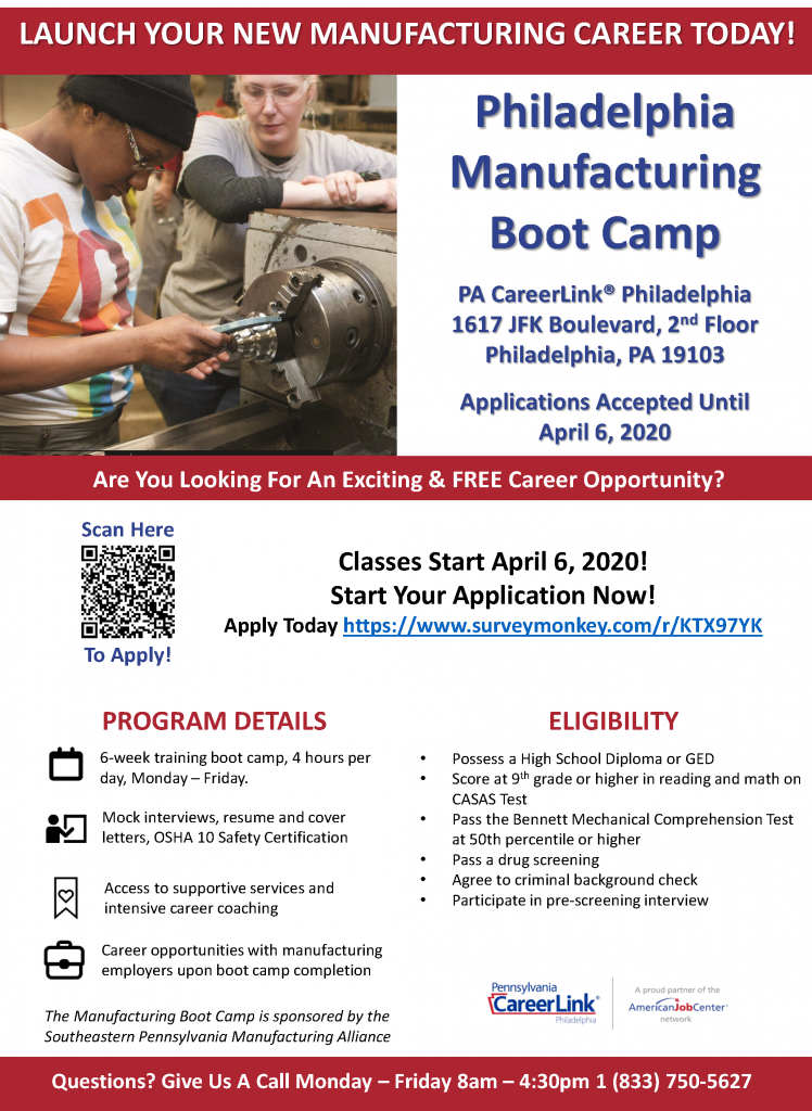 Philadelphia Manufacturing Boot camp flyer