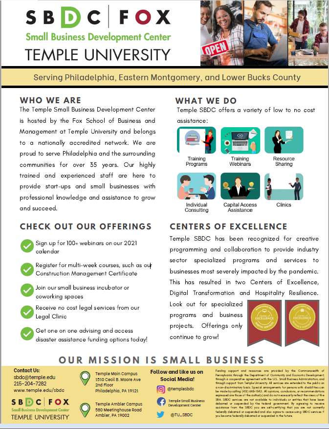 Temple University SBDC FOX Webinars
